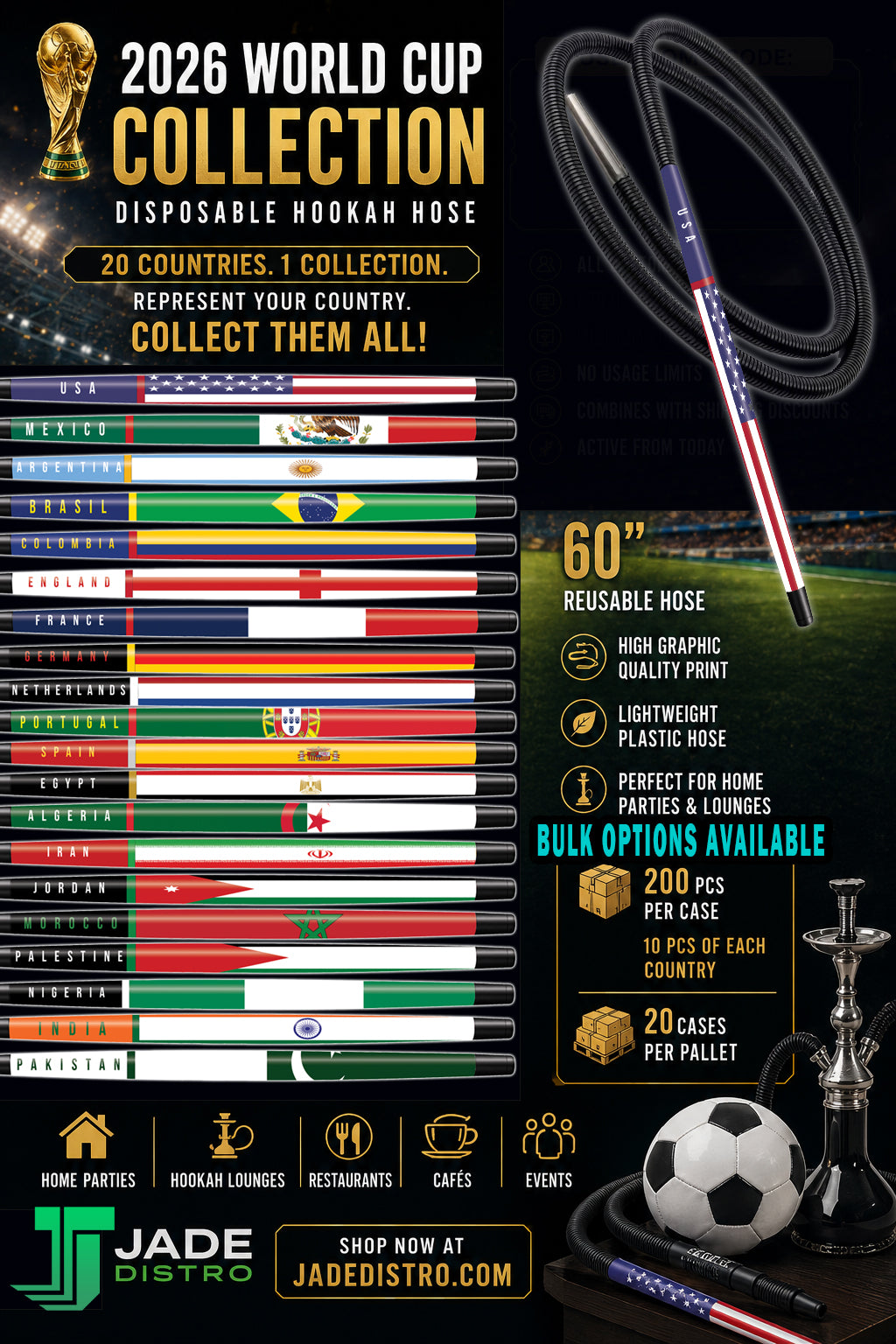 World Cup Hookah Hose Collection – 60” Reusable |